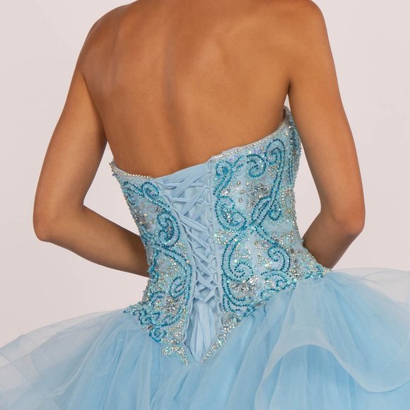NEW LONG TULLE OFF THE SHOULDER STRAPLESS BALL GOWN WITH LACE UP BACK GL2515 - Picture 8 of 10